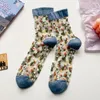 Frauen Socken 5 Paar transparent atmungsaktive süße Druckblume Frühling Sommer dünne coole mittlere Röhrchen koreanische Stil sexy Mode