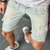 Heren jeans zomer stijlvolle mannen retro stijl holes patch denim shorts streetwear man man casual rechte vijfpunts broek
