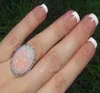 Fire Opal Ring Large 925 Solid Sterling Silver Natural Gemstone Engagement Women Fashion Jewelry8103254
