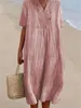 Abiti casual di base coreana comode comode di lino in cotone casual abiti da donna estate nuovo a V CORCO Abiti slve corti abiti da spiaggia in stile spiaggia y240429