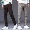 Men's Pants High quality mens plain casual pants 98% pure cotton elastic straight fit large size 40 42 6 pattern Q240429