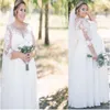 Brautkleider Country Gown Strand Hochzeit schwanger 3/4 Langarm Scoop Hals Spitzen Applikant Designer Boden Länge Eine Linie Mitte maß