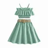 Clothing Sets Girls' Dress Summer European And American One-line Shoulder Strap Ruffled Western Style For Children