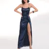 Lässige Kleider Mode-Off-Shoulder-Hosator Slim Party Kleid sexy Glitzer Pailla Hollow Schnüre Lange Frauen High Split Temperament