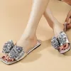 Kapdyty płaskie Bling Bow Women Square Sandały Sandały Letnie plażowe buty 2024 Flip Flip Flops Slingback Chaussures Femme Slajdes