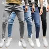 Mäns jeans herrar casual tight piting elastic jeans män denim midja ultratunna lämpliga byxor mode gata 2022 vintage kläder q240427