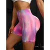 Frauen binden Farbstoff Sporty Shorts hohe Taille nahtloses Fitnessstudio Yogo Shorts Sexy Regenbogen Honig Pfirsich Fitness Training Lauf Shorts 240422