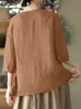 Frauenblusen Hemden Zanzea Frühling Casual Strt Hemd Frau 3/4 Slve O-Neck Bluse Modes modische Tunika Elegante Seitentaschen Blusas Mujer 2024 Y240426