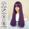 Pelucas sintéticas parque yun peluca morada larga con flequillo cabello sintético natural adecuado para mujer fiesta de juego de rol de rol de recuperación caliente Q240427