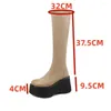 Boots Cow Leather Wedges Knee High Women Stretch 2024 Fashion Female Thigh Knight Heel Platform Shoes