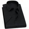 Camisas casuais masculinas camisa masculina de manga curta branca azul rosa e fácil de elástico formal vestido confortável e tampo masculino yyqwsj