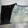 Jupe denim en strass étoilée pour les femmes Somment rétro après la gaine A-line 240424