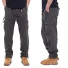 Męskie spodnie Proste bawełniane ogrzewniki męskie Spodnie z elastyczną talią wielokrotnie wielokrotnie wielokrotne i luźne Q240429