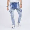 Men's Jeans Men Strap Stylish Slim Ripped Biker Stretch Skinny Male Holes Bib Overalls Jumpsuits Denim Trousers For
