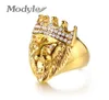 Modyle Gold Color Classic 316L roestvrij staal mannen Punk Hip Hop Ring Cool Lion Head Band Gold Ring Jewelry8951960