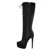 Boots Women's Ground Toe Black Stiletto Platform Platm