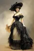 Vintage Victoria balo elbiseleri zemin uzunluğu siyah ve şampanya fırfır prenses akşam elbisesi omuzdan kadınlar için 18. ortaçağ Gotik Özel Fature elbise