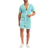 Suisses à parcours masculines Trendy Pure Color Tricoted Mens Two Piece SetS Sexy Transparent Mesh Shirt and Shorts Beach Suits Men 2024 Summer Casual