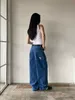 Jeans féminins American Simple Retro Pocket Broidered Jeans Womens Wide-Leg High Street Classic Trend Fashion Casual Straight Pantsl2403