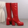 Stivali rosso argento più taglia 46 47 48 grandi scarpe piattaforma pesanti tacchi alti zip