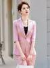 Frauen zweisteuelhafte Hosen Mode rosa Stile Frauen Business Suits Frühling Sommer Formal Professionelle Arbeit tragen Karriereinterviews Blazer