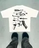 Street American Hip Hop Vintage Machine Gun Alphabet Print T-shirt surdimensionné pour les hommes Y2K HARAJUKU FOLM Goth Style Shirt 240428