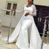 Vestidos Lace Long Long Bridal Mermaid Mangas de boda Bateau Tallline Boaded African Plus Tamaño con sobrecargada Vestido de Novia