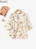 Damenblusen Hemden Zanzea böhmisch floraldruckgedruckte Bluse Sommer Flare Slve O-Neck Shirt Fashion Holiday Tunic Tops Elegante Strand Blusas Übergroße Y240426