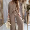 Pantalon de deux pièces pour femmes Top set élégant avec un pantalon de jambe large V manche de batte de batte en vase