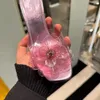 Hausschuhe rosa PVC Blütensandalen für Frauen Wasser Diamant transparent High Heel -Schuhe mit schlanken Absätzen Außenverschleiß
