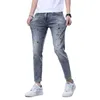 Mens European Printed Light Jeans Trend Spring/Summer 2023 Slim Fit Elastic Feet Long Pants