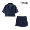 Traf Zr Demin 2 Piece Short Set Women Semesterkläder Summer 2024 Y2K Vintage Womens Spring Suits Loungwear Set Tracksuit 240428