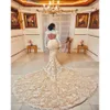 Arabic Plus Aso Ebi Size Illusion Mermaid Wedding Dress Lace Backless Luxurious Bridal Gowns Dresses Zj Es