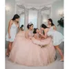 Ballpailletten Pink Quinceanera Kleider Kleid Kleid funkelnde Perlenkristalle Juwel Nacken vom Schulterfeststand formelles Kleid süße 16 Geburtstagsfeier Promkleider s s