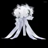 Decoratieve bloemen 1 pc Koreaanse stijl witte schuim rozen zijden lint boeket handgemaakte strass diamante bruidsmeisje bruidsmeisje broche bruiloft decor