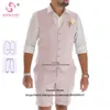 Letnie garnitury ślubne dla mężczyzn Slim Fit Groom 2 -częściowe kamizelki Zestaw Groomsmen Prom Short Pants Tuxedo trajes Eleganckie para hombre 240419