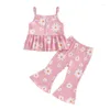Giyim Setleri Rwybeyw Toddler Bebek Kız Yaz Kıyafetleri 6 12 18 Ay 2t 3T 4T Çiçek Baskı Kamu Kırpma Üst Flare Pants 2pcs Giysiler Set