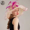 Cappelli a bordo larghi cappelli a secchio FS 2024 Cap di organza Kentucky Derby Cappelli per donne con maglie Flower Flower femmina Sombrero Sposa di matrimonio St Patricks Fedora Y240426