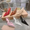 Miuis in pelle brevetto slingback pompe con fibbia in metallo sandali abbelliti scarpe abiti da stiletto da donna designer di lusso a punta scarpe da sera con scarpe da sera