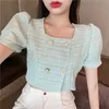 Koreanic Chic Cropped Jacket Pearls DoubleBreasted Short Sleeves Tops Square Kragen Tweed Crop Top Shirts Sommer Blazer Mujer 240417