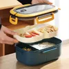 Bento Boîtes 2 couches Boîte à lunch pour élève portable avec cuillère à fourche peut être chauffée dans la boîte à lunch en plastique plus épais PP en plastique à la fuite de micro-ondes