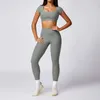 Women's Tracksuits Set 2PCS Ribbed Women Sportswear Workout Clothes Athletic Wear Gym Legging Fitness Bra Crop Top Short Slved Sports Suits Y240426