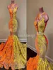 Longues robes de bal élégantes 2022 Sheer oneck orange et jaune paillettes africaines femmes noires filles sirène sirène soirée de fête DD1123112