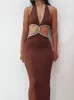 Sexy licou coupé Robe maxi pour les femmes Fashion Summer Brown Sleeveless Club Party Elegant Evening Bodycon Long Robe 240424