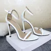 Women Sexy Sandals 11CM Stiletto Heels Party Sandale Fashion Open Toe Ankle Strap Leather Dress Shoes High-heeled Pumps Black White Red Apricot Size 35-43