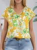Chemises de chemisiers pour femmes dames florales imprimées V cou Batwing Slve Blouse Femmes Tops Shirts Y240426