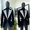 Costumes pour hommes en velours noir 2 pièces pantalon de blazer un bouton pic de revers de revers de mariage