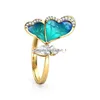 Band anneaux Fantasy Blue Butterfly Wings Gold Open Dinger Charms Bijoux Fashion Régalable Rhinason Party For Women Drop Livrot R DH9NF