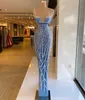 Sparkling Mermaid Prom Mouwloze Deep V Neck Spaghetti Sequins Applique Beading Floor Lengte beroemde avondjurken plus maat op maat gemaakt L24399 0508