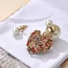 Stud Earrings Arrivals Big Pearls Retro Brass Love Heart Red Rose Flower Women Fine Party Jewelry Gift